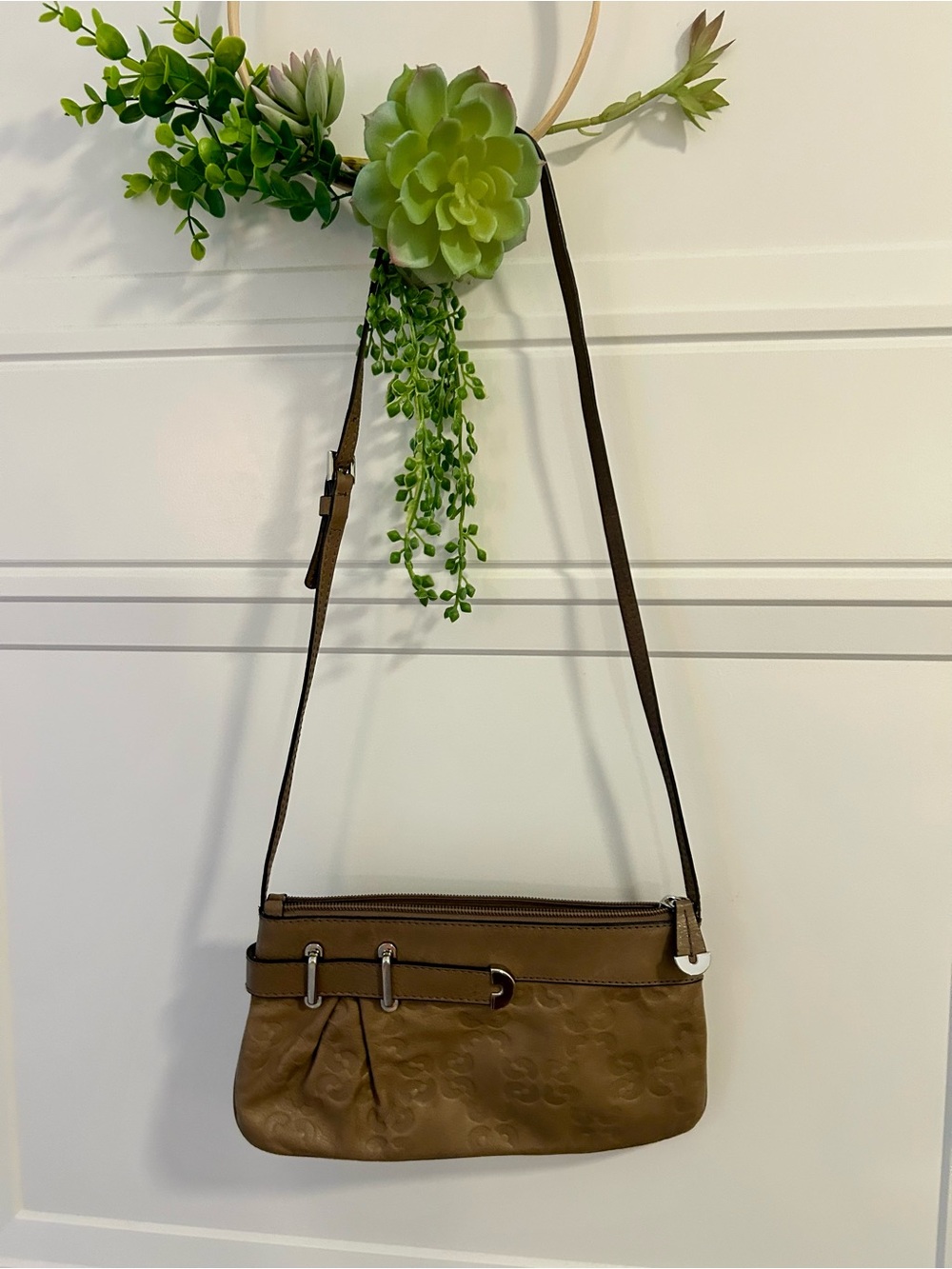 Coccinelle Embossed Leather Crossbody Bag with Adjustable Strap